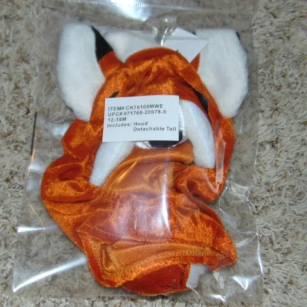 Fox Halloween Costume 12/18 mths Orange 3 Pc Jumpsuit, Tail, Hood Unisex Toddler